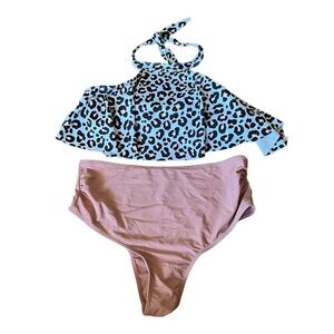 Women’s‎ Medium Pink White Black Leopard Halter Bikini Two Piece Summer Beach